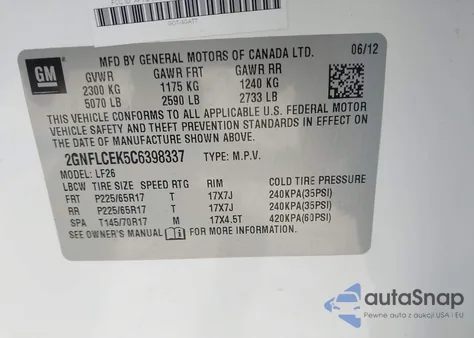 2012 Chevrolet Equinox Ls from USA, damaged, VIN 2GNFLCEK5C6398337